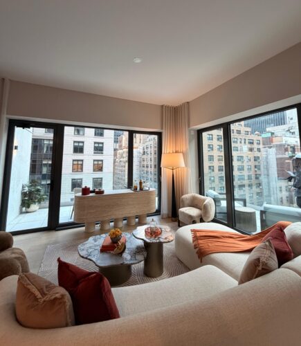 Living room interior at The Malabar Residences, 126 East 57th Street, designed by ODA Architecture